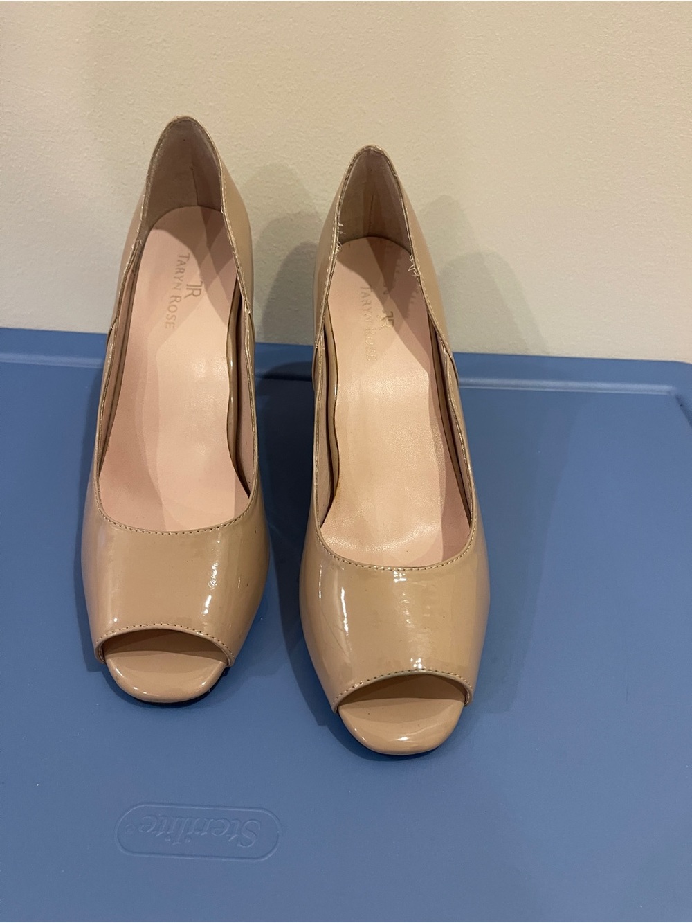 Taryn Rose Nude Patent Leather Peep-Toe Pumps